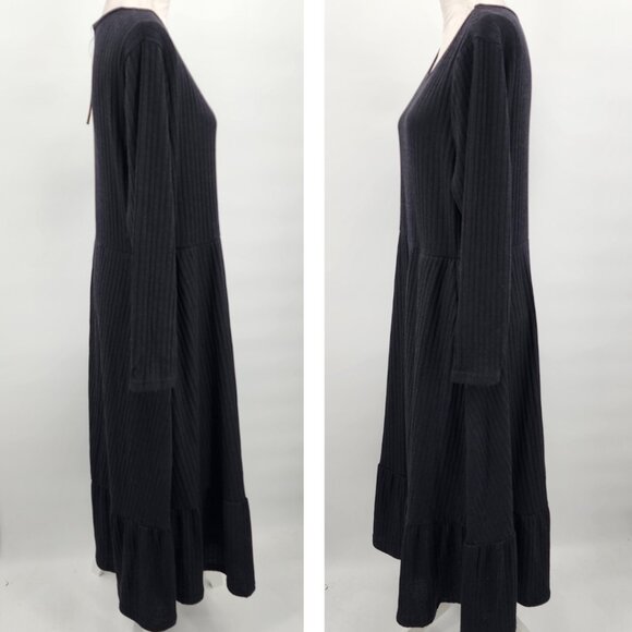 BLOOMMCHIC Black Ribbed Knit Fit & Flare Ruffled Midi Sweater Dress 14-16 NWT - Picture 9 of 13